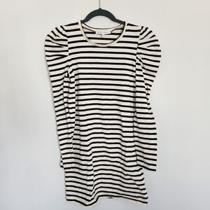Rebecca Minkoff Dress Womens XS Black and White Striped Mini Puff Sleeve